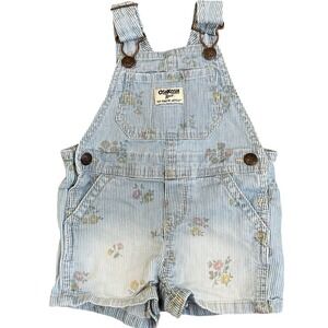 OshKosh B'gosh Baby‎ Girls Denim Floral Stripe Shortall Overalls 12M Vestbak